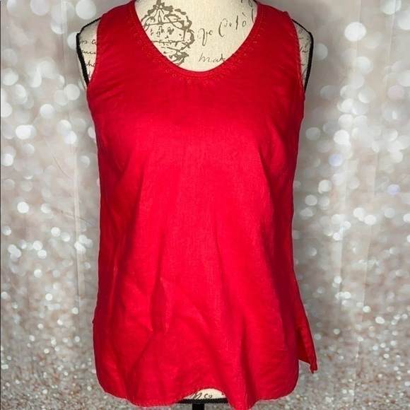 J. Jill Tops - J. JILL Red Linen V-Neck Sleeveless Top XS